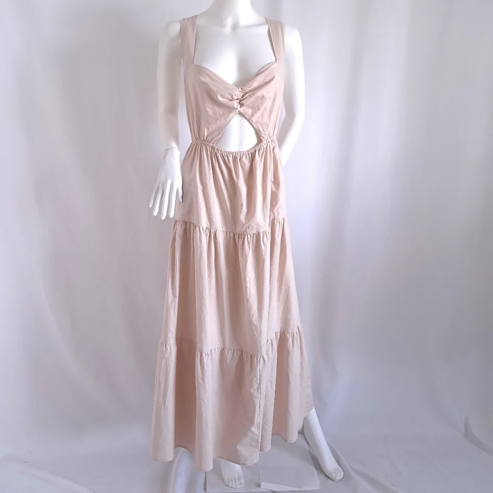 Charlie Holiday Lilian Linen Tiered Cutout Sleeveless Midi Dress